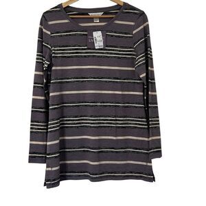 Christopher & Banks Size S Purple Black Striped Long Sleeve Shirt New With Tags